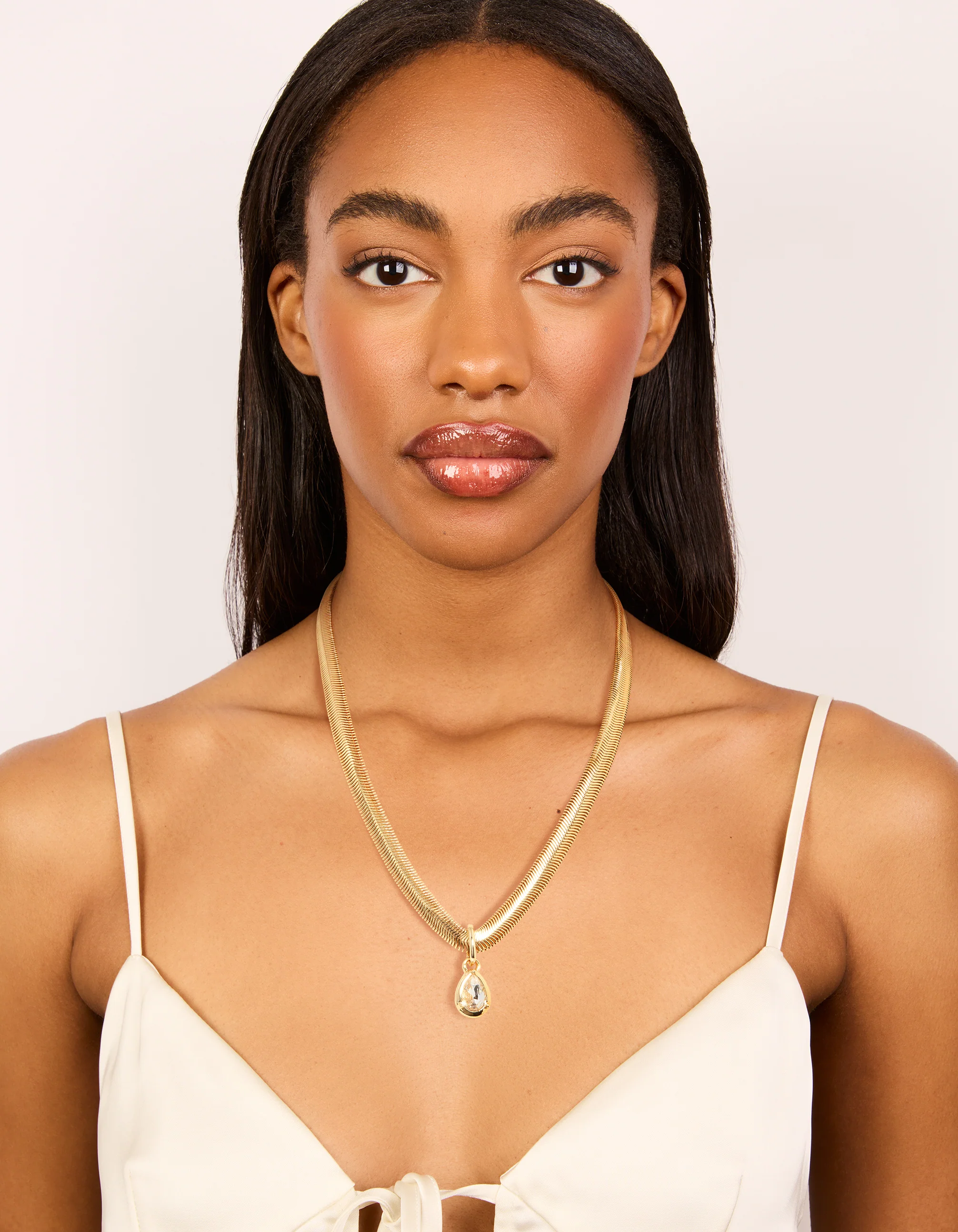 Gold Plated Diamante Centre Thick Snake Chain Necklace - Image 3