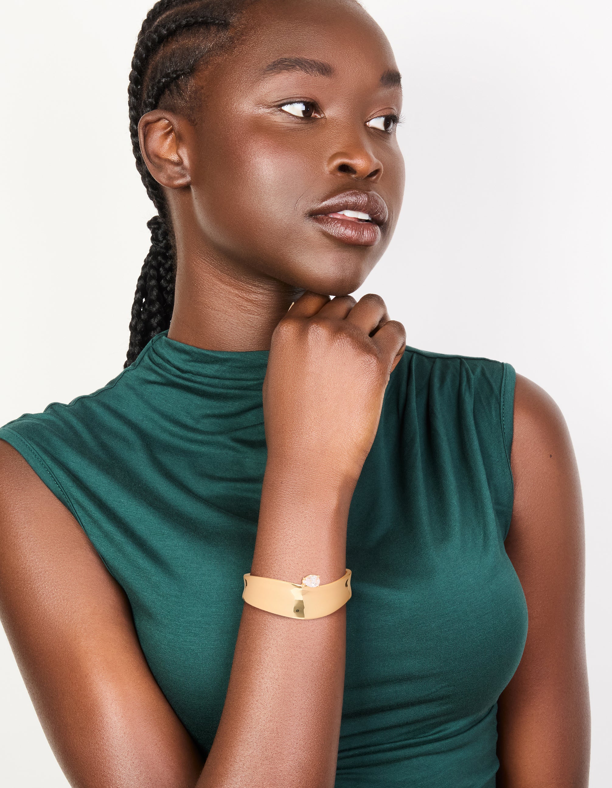 Gold Plated Diamante Centre Thick Wrist Cuff - Image 3