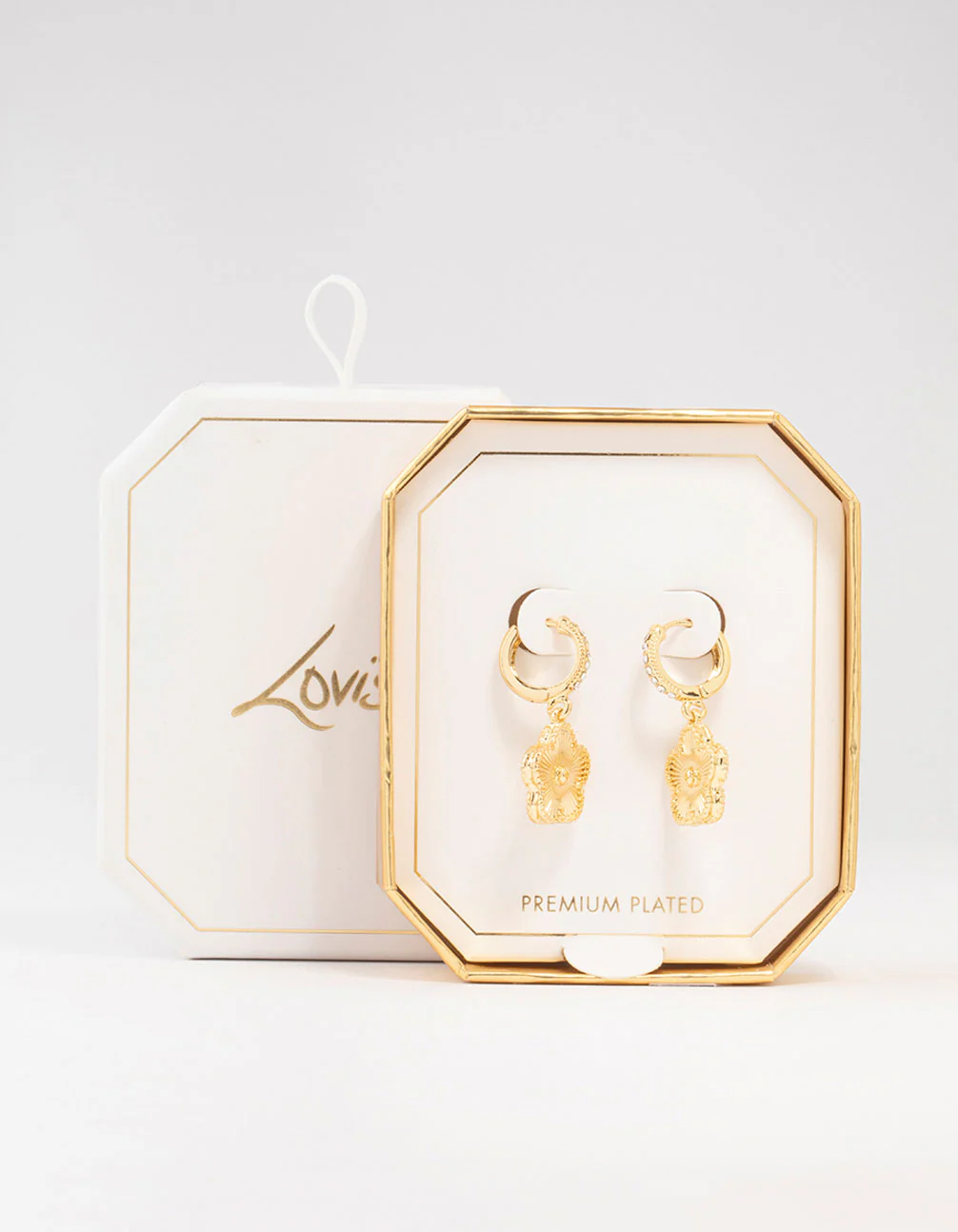 Gold Plated Diamante Clover Hoop Earrings - Image 3