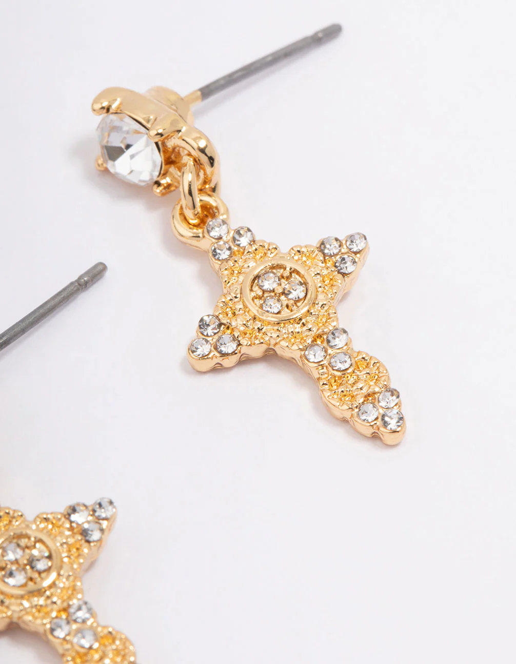 Gold Plated Diamante Cross Drop Earrings - Image 3
