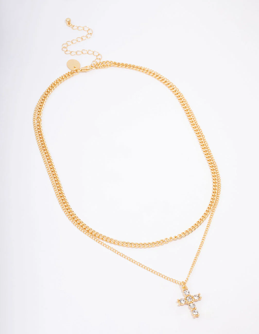 Gold Plated Diamante Cross Layered Curb Necklace - Image 2