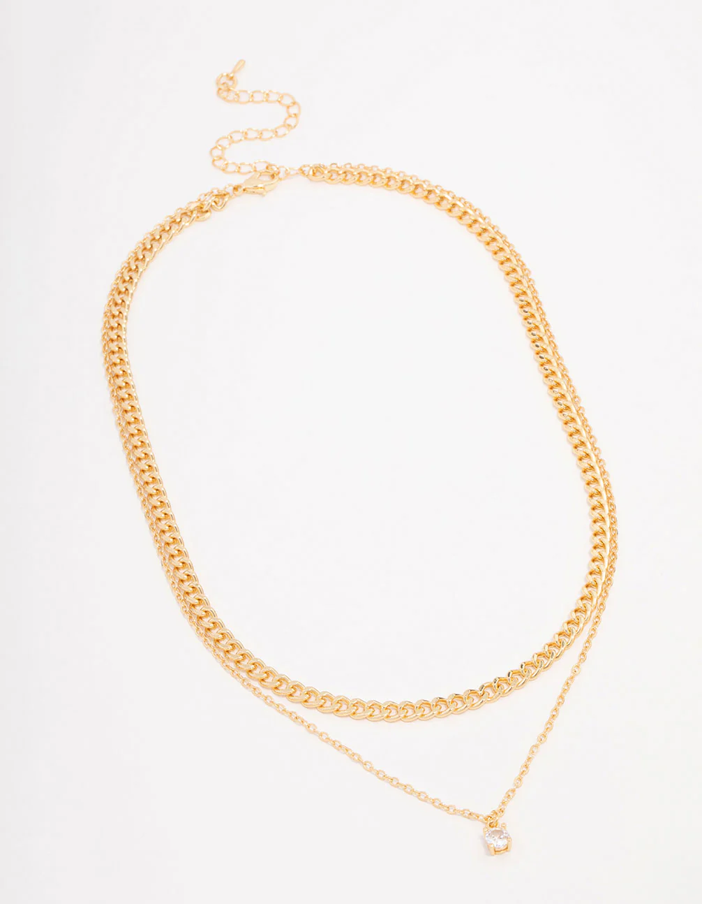 Gold Plated Diamante Curb Chain Layered Necklace - Image 2