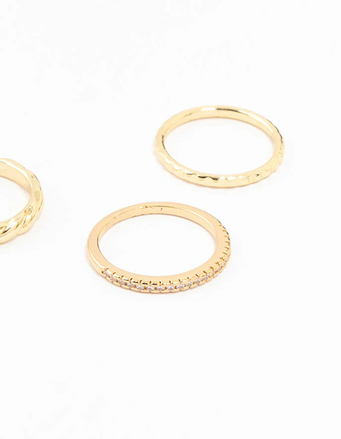 Gold Plated Diamante Dainty Rings 5-Pack - Image 3