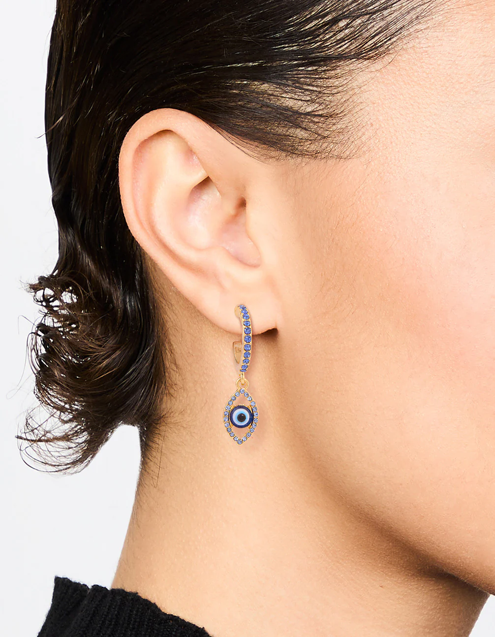 Gold Plated Diamante Evil Eye Drop Earrings - Image 2
