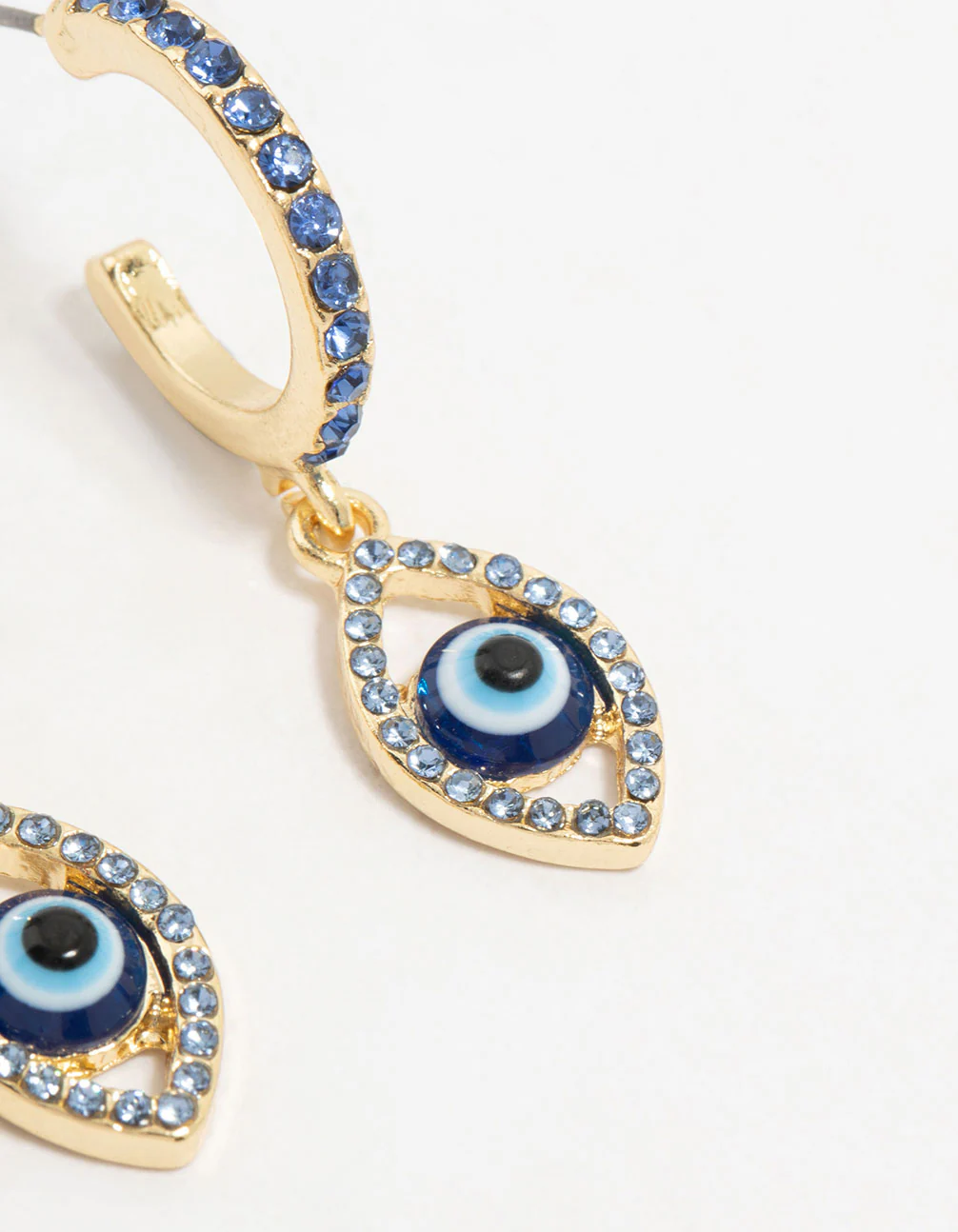 Gold Plated Diamante Evil Eye Drop Earrings - Image 5
