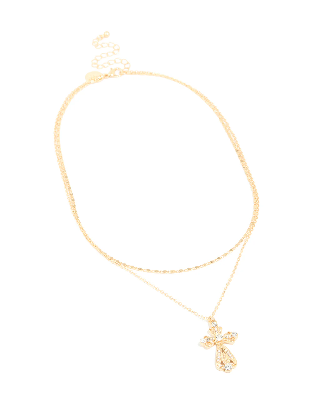 Gold Plated Diamante Filigree Cross & Chain Layered Necklace - Image 2