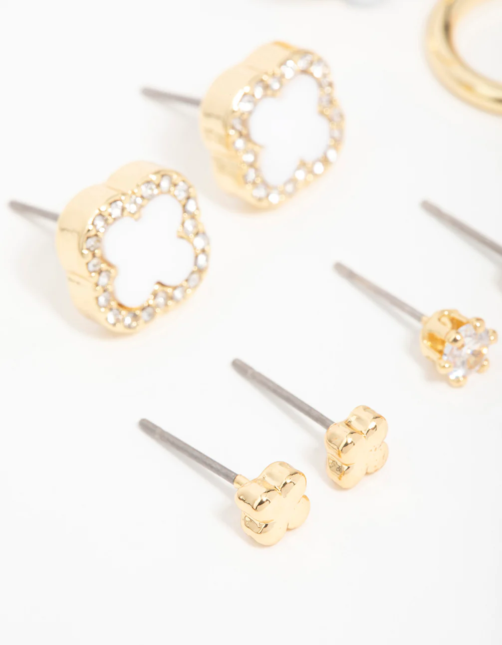 Gold Plated Diamante Flower Studs & Hoop Earrings 4-Pack - Image 2