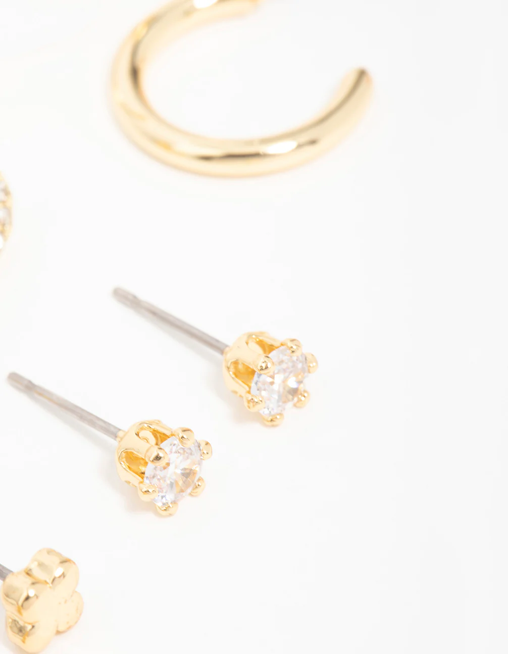 Gold Plated Diamante Flower Studs & Hoop Earrings 4-Pack - Image 3