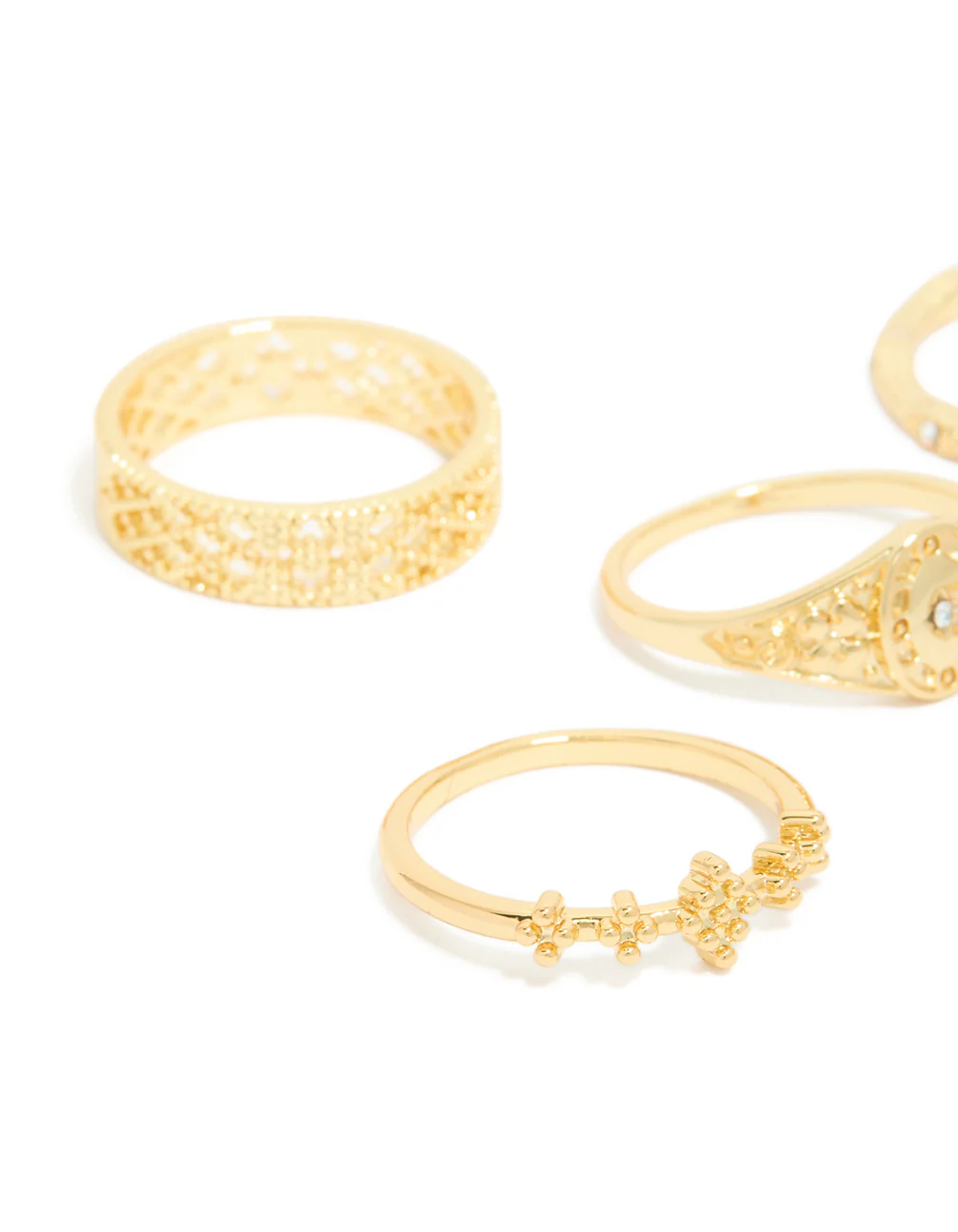 Gold Plated Diamante Gothic & Star Rings 5-Pack - Image 2
