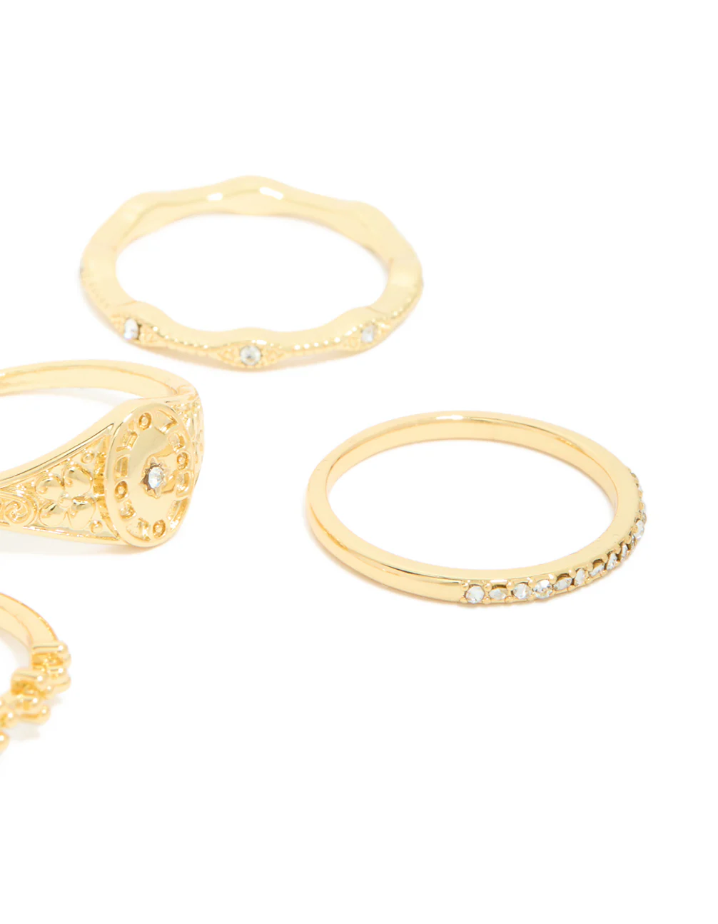 Gold Plated Diamante Gothic & Star Rings 5-Pack - Image 3