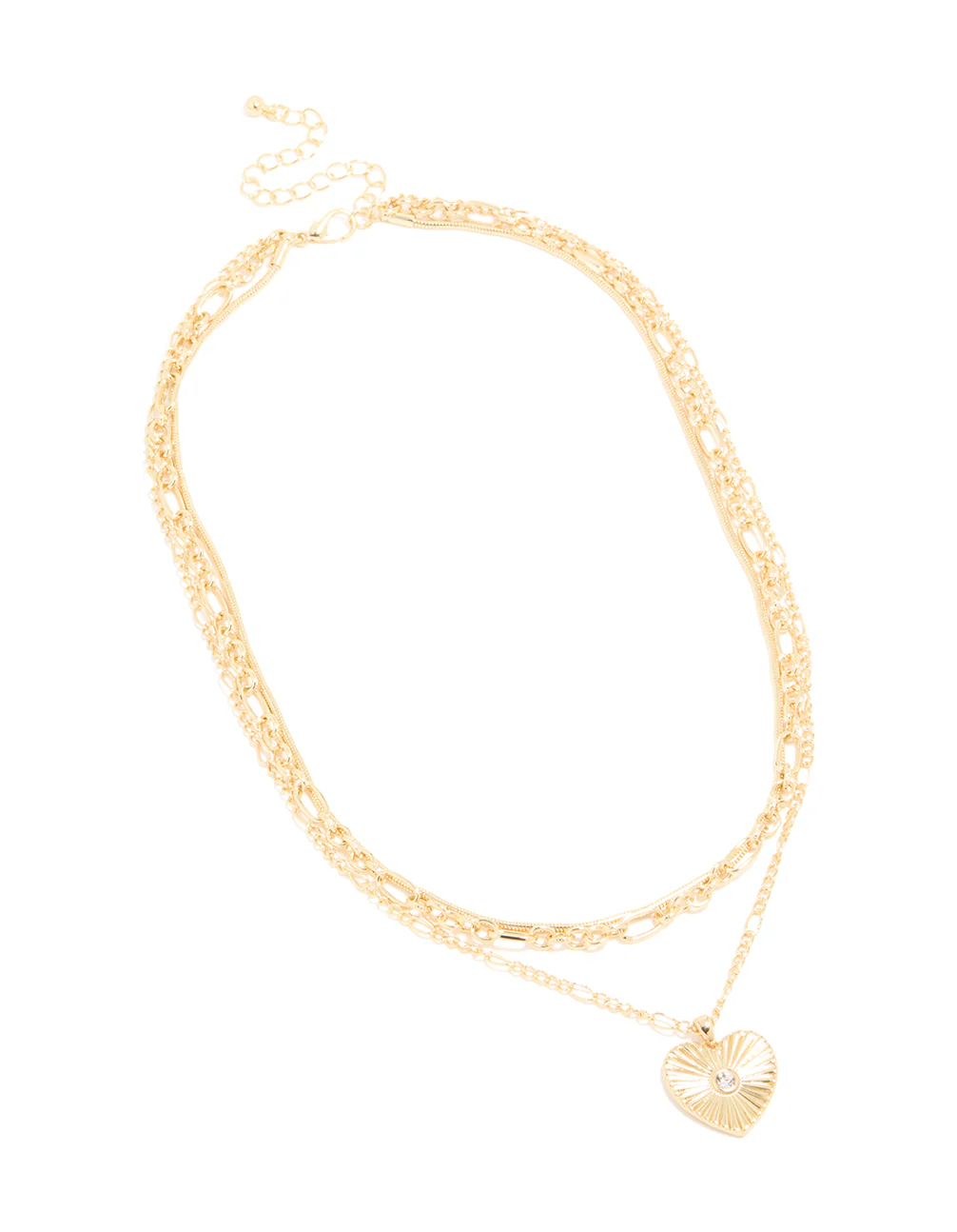 Gold Plated Diamante Heart & Chain Layered Necklace - Image 2
