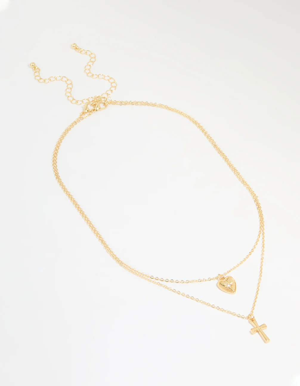 Gold Plated Diamante Heart & Cross Layered Necklace - Image 2