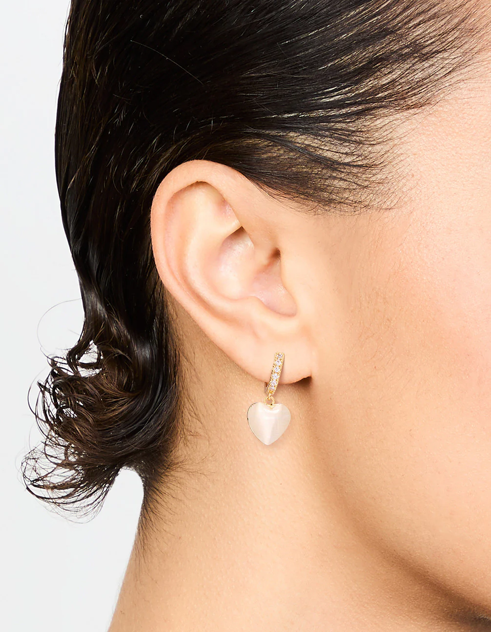 Gold Plated Diamante Heart Hoop Earrings - Image 2