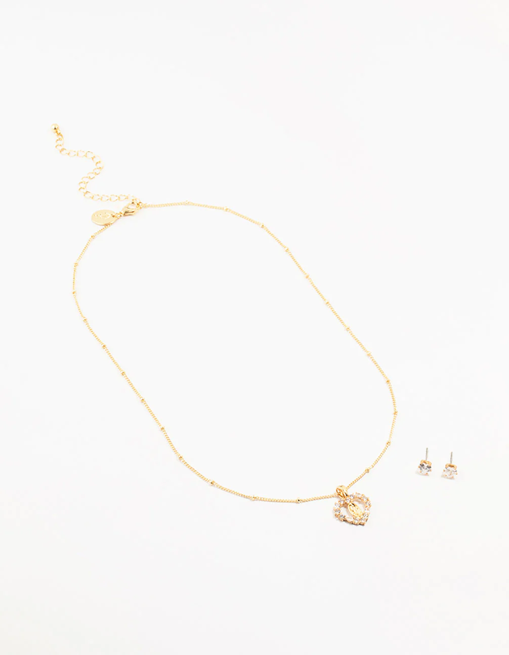 Gold Plated Diamante Heart Mary Necklace & Stud Earrings Set - Image 4