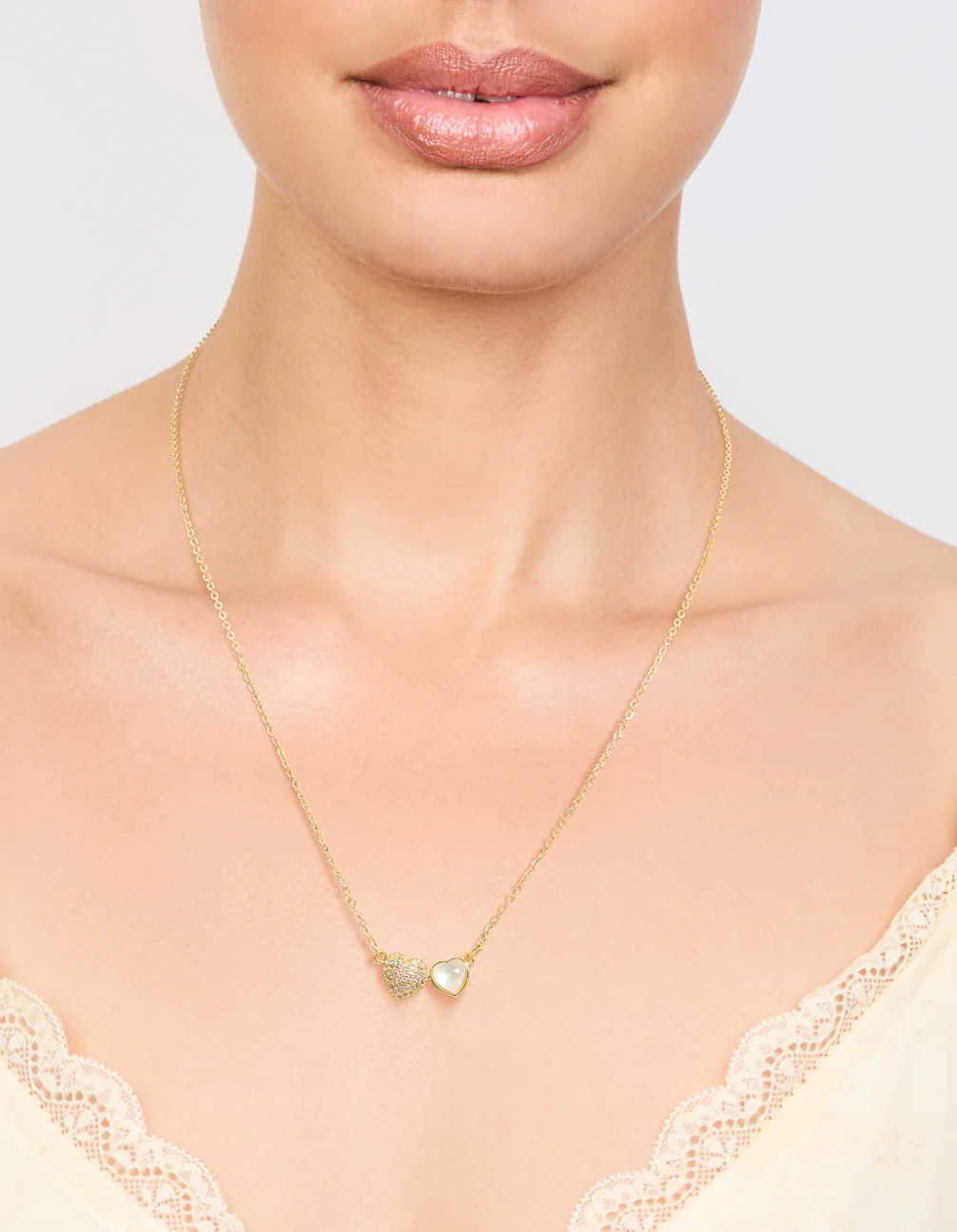Gold Plated Diamante Hearts Pendant Necklace - Image 2