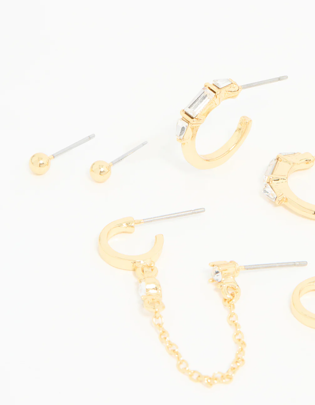 Gold Plated Diamante Hoop & Chain Drop Earrings 5-Pack - Image 2