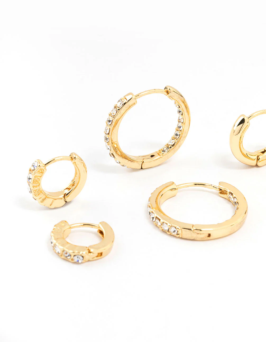 Gold Plated Diamante Huggie Earrings - Image 2
