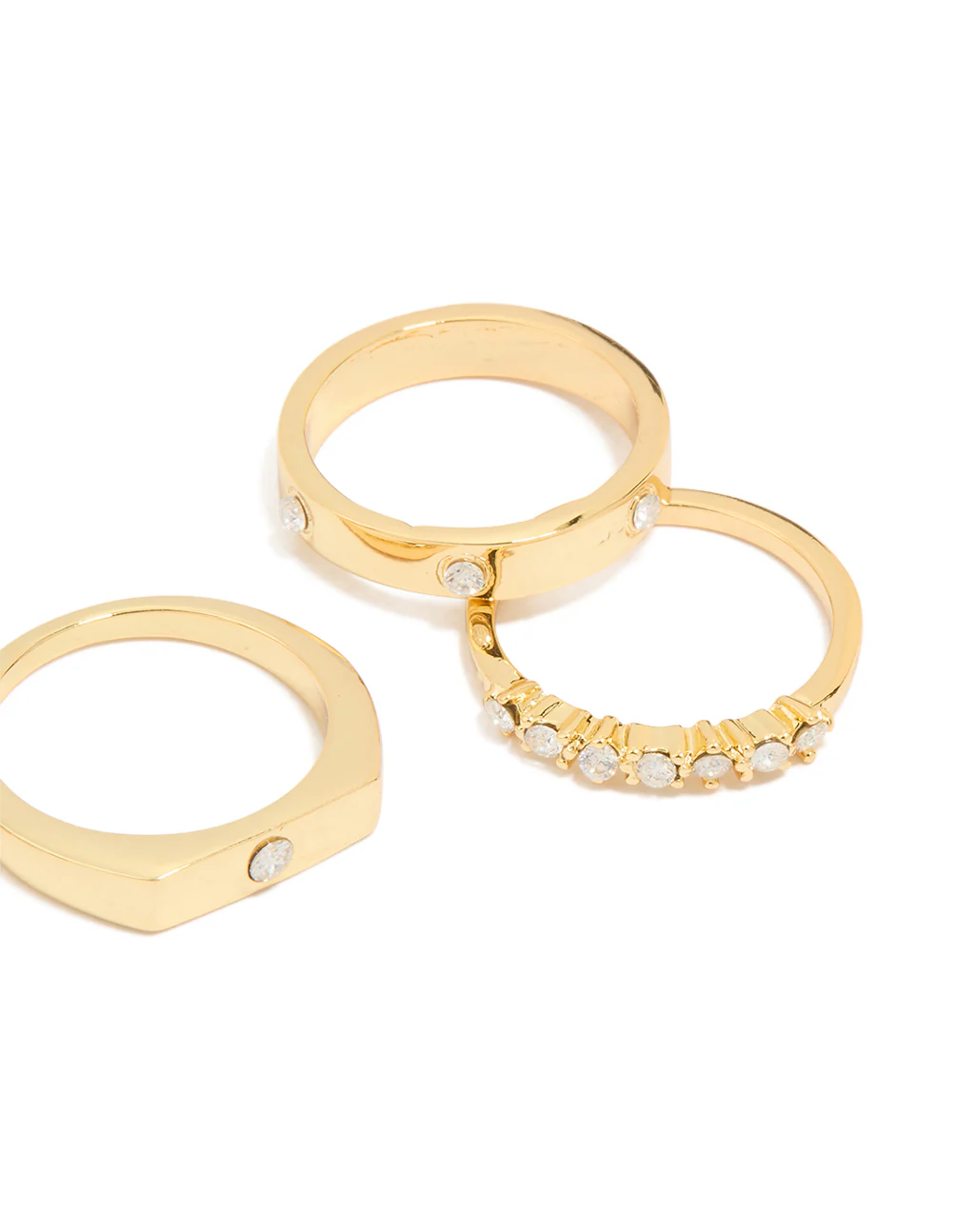 Gold Plated Diamante Inlay & Band Rings 4-Pack - Image 3