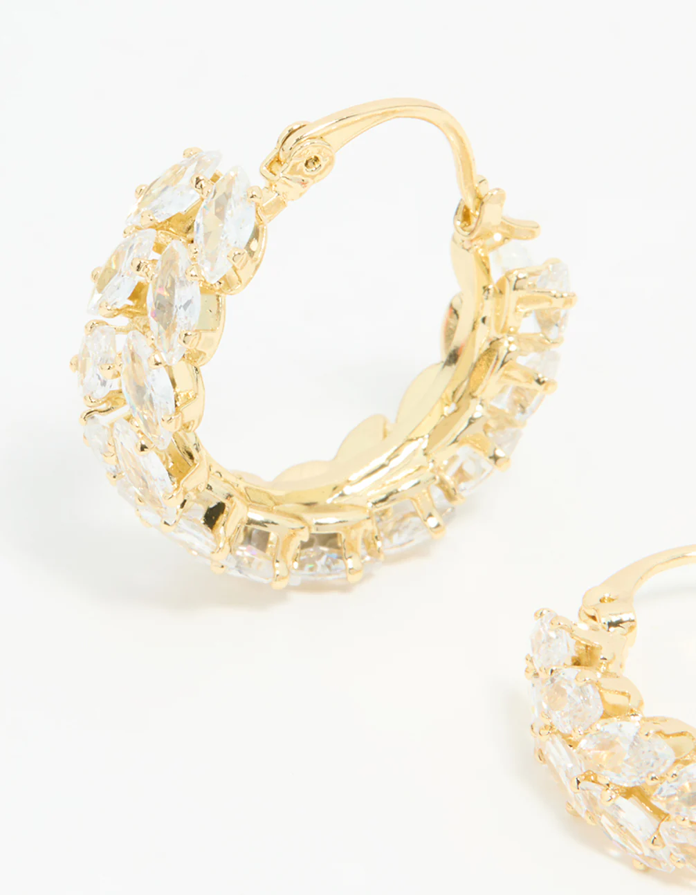 Gold Plated Diamante Marquise Herringbone Hoop Earrings - Image 4