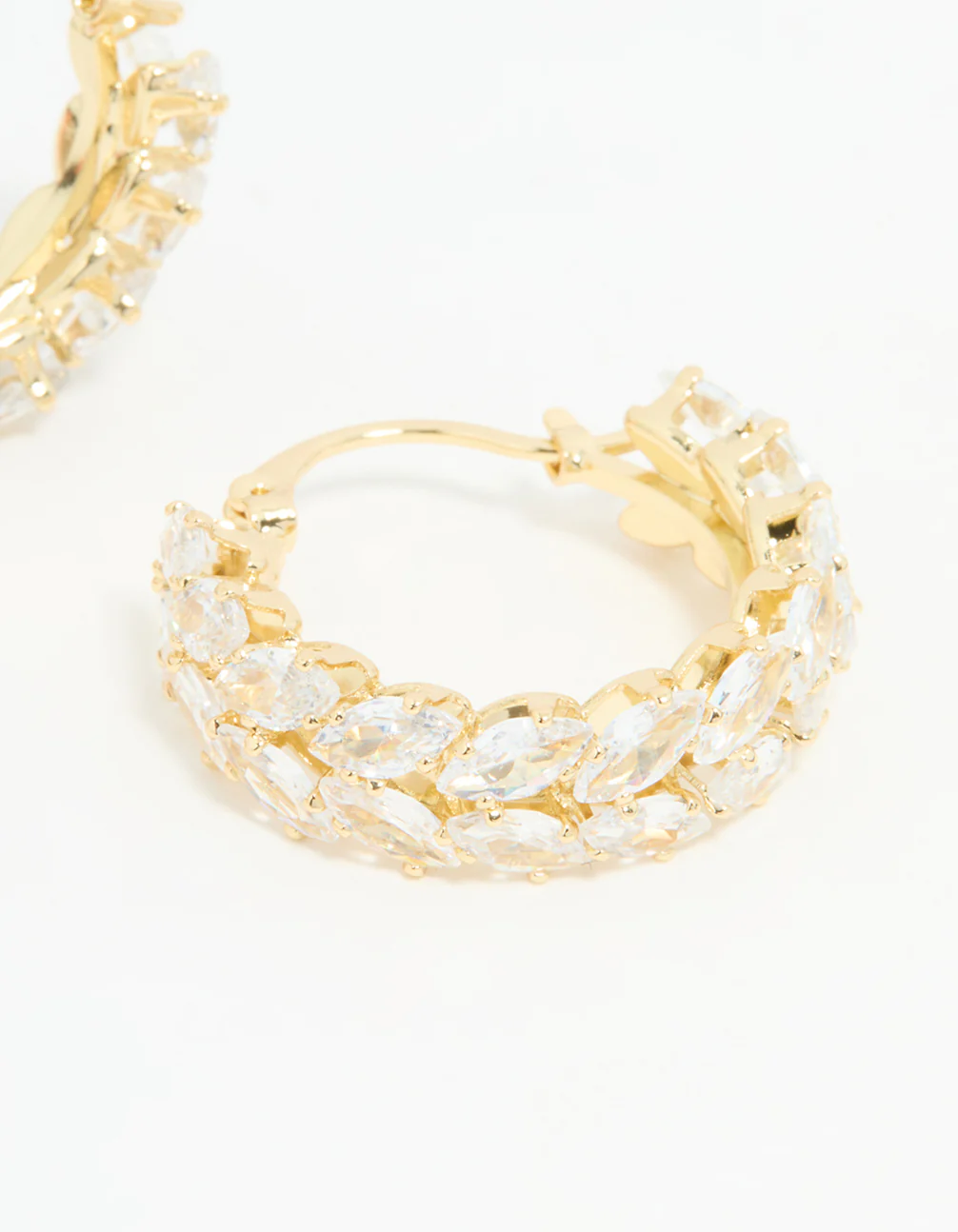 Gold Plated Diamante Marquise Herringbone Hoop Earrings - Image 5