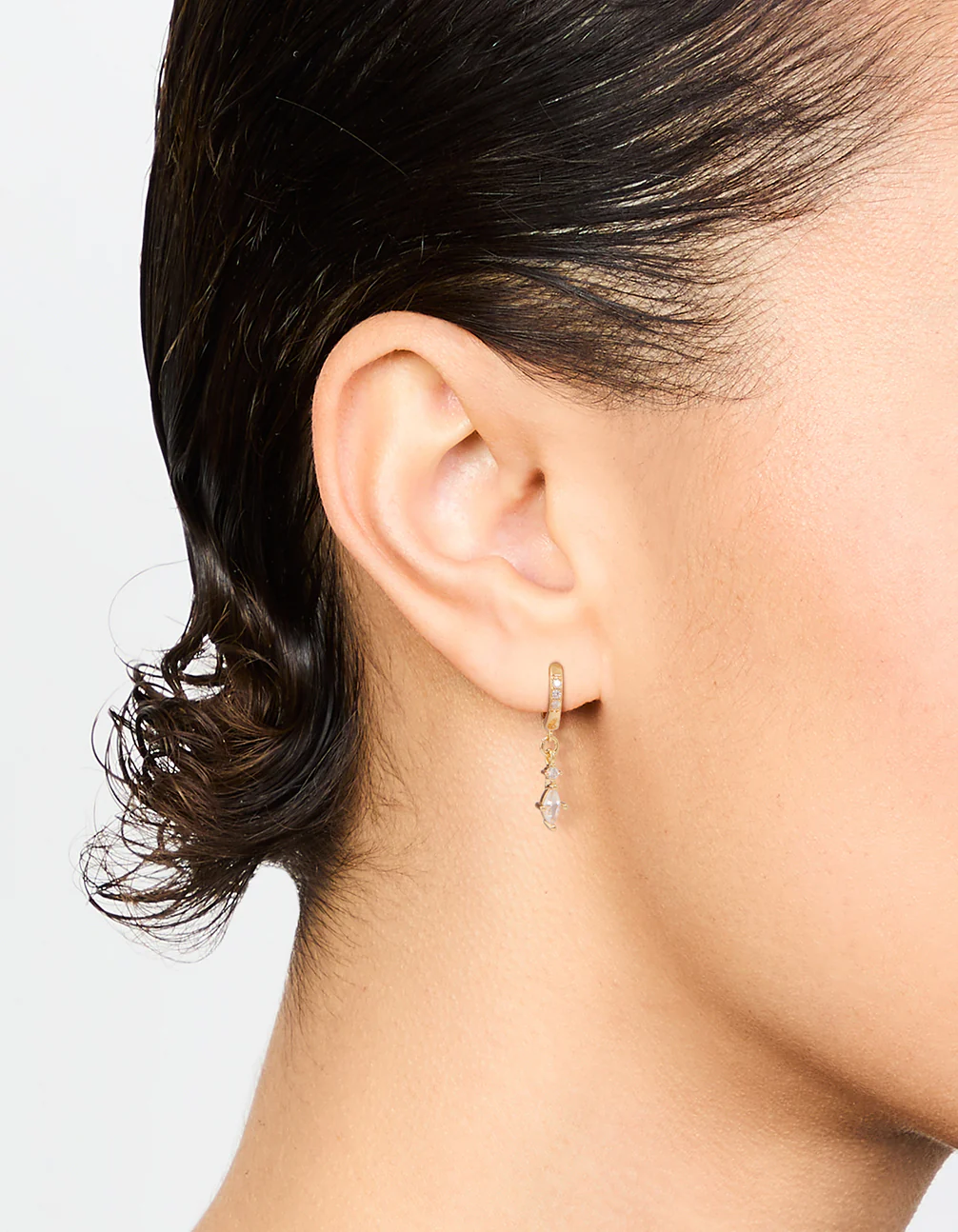 Gold Plated Diamante Marquise Huggie Earrings - Image 2