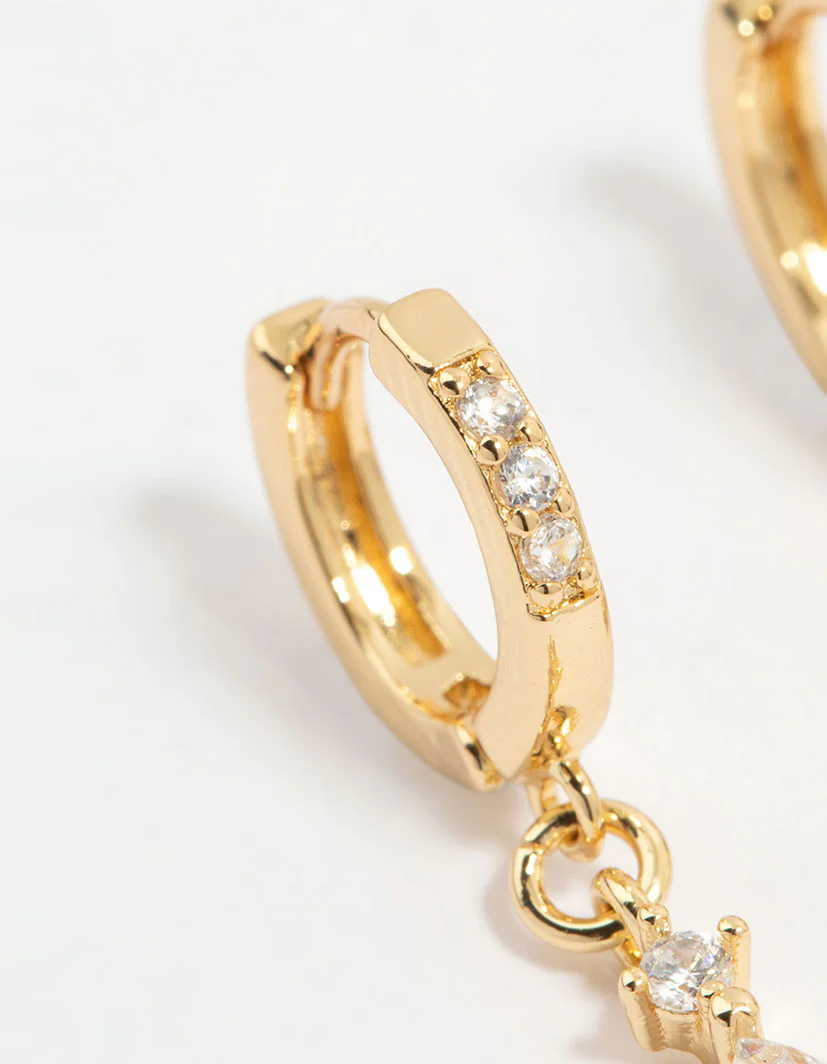 Gold Plated Diamante Marquise Huggie Earrings - Image 4