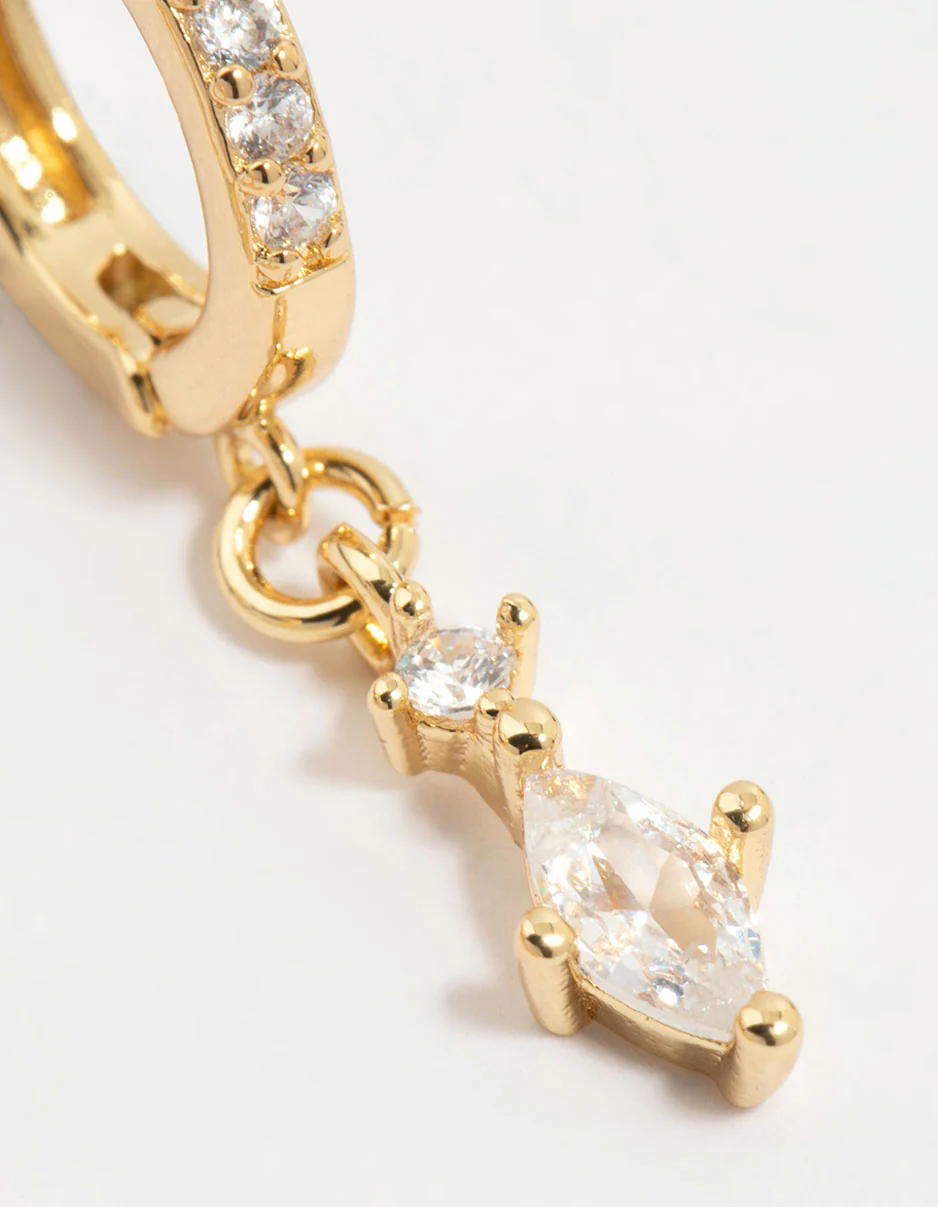 Gold Plated Diamante Marquise Huggie Earrings - Image 5