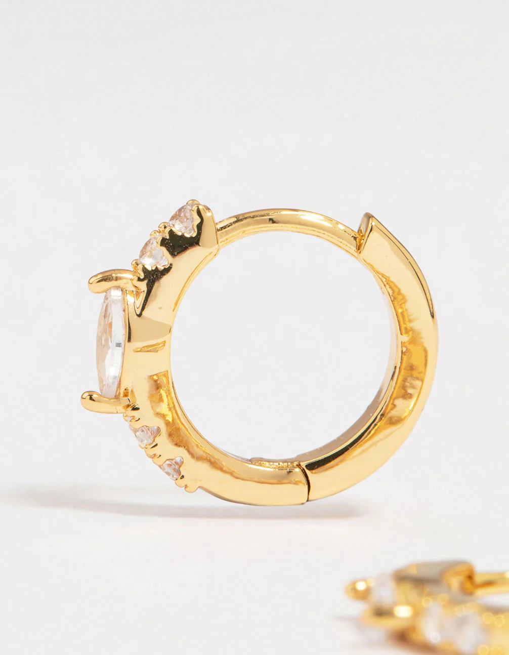 Gold Plated Diamante Marquise Pave Huggie Earrings - Image 2