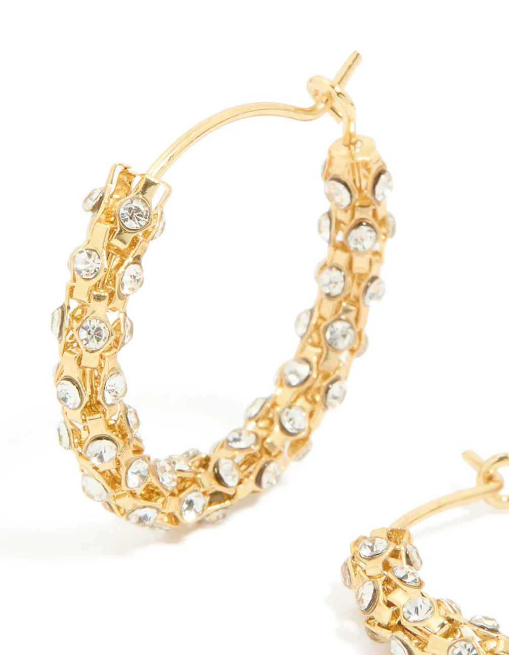 Gold Plated Diamante Medium Hoop Earrings - Image 4