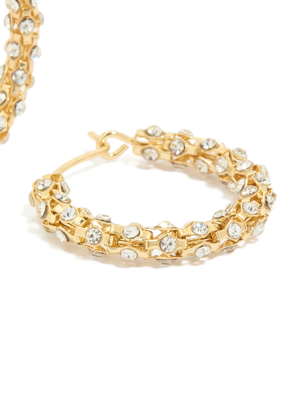 Gold Plated Diamante Medium Hoop Earrings - Image 5