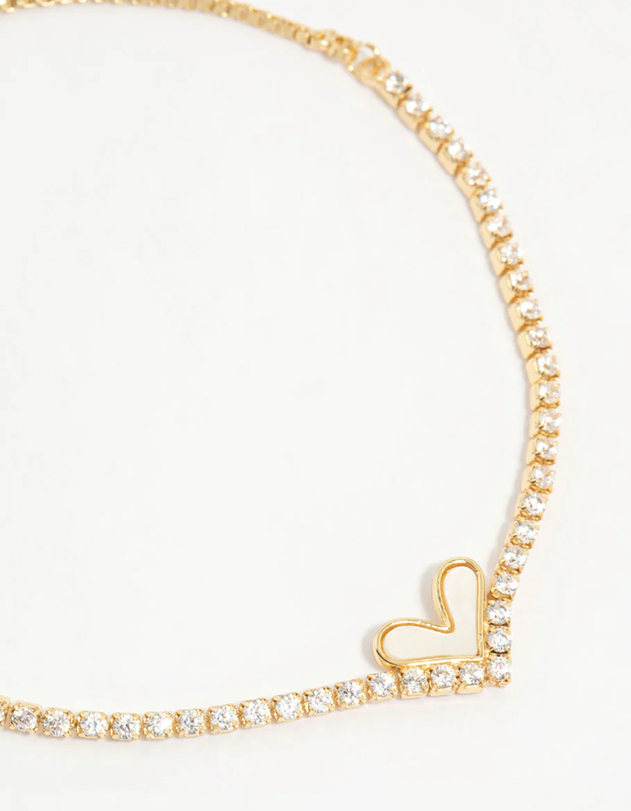 Gold Plated Diamante Mini Heart Toggle Bracelet - Image 2
