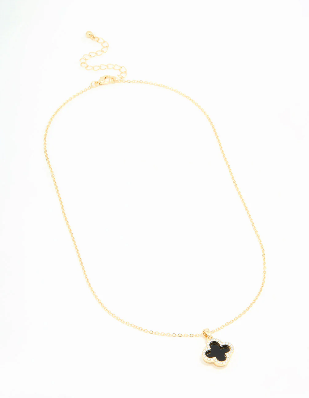 Gold Plated Diamante Outline Black Flower Pendant Necklace - Image 4