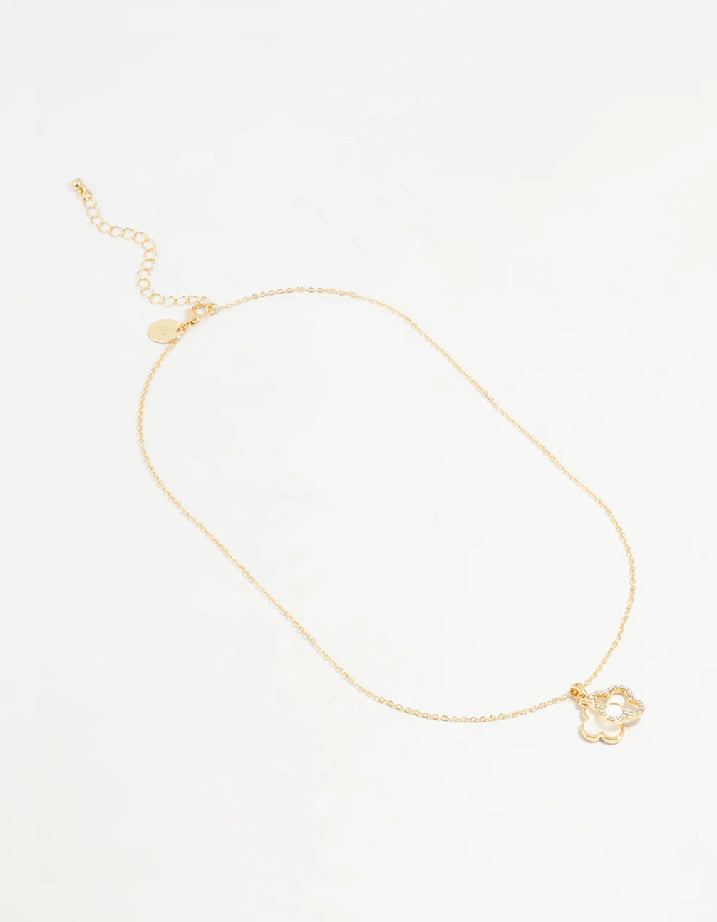 Gold Plated Diamante Outline Pendant Flower Necklace - Image 4