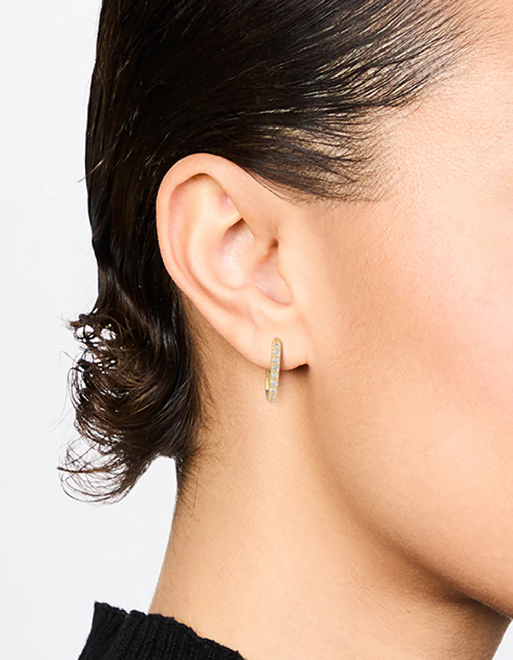 Gold Plated Diamante Oval Hoop Earrings - Image 2