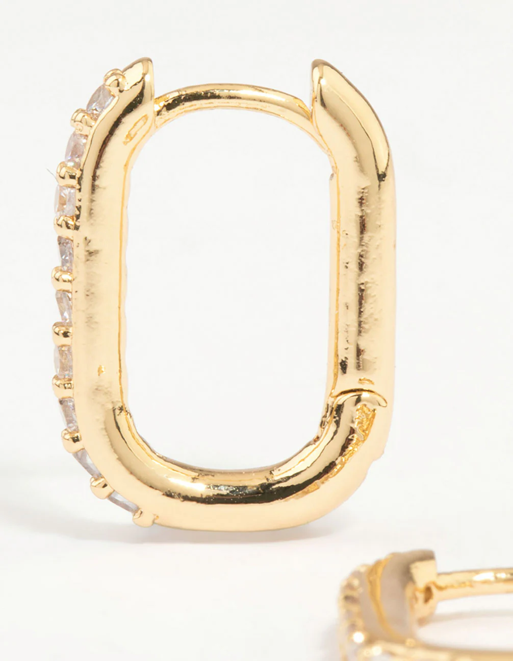 Gold Plated Diamante Oval Hoop Earrings - Image 4