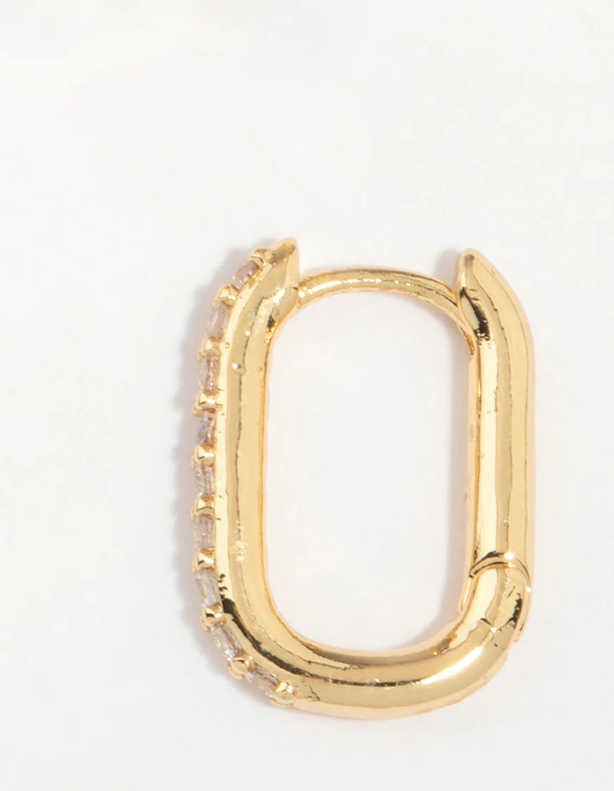 Gold Plated Diamante Oval Hoop Earrings - Image 5