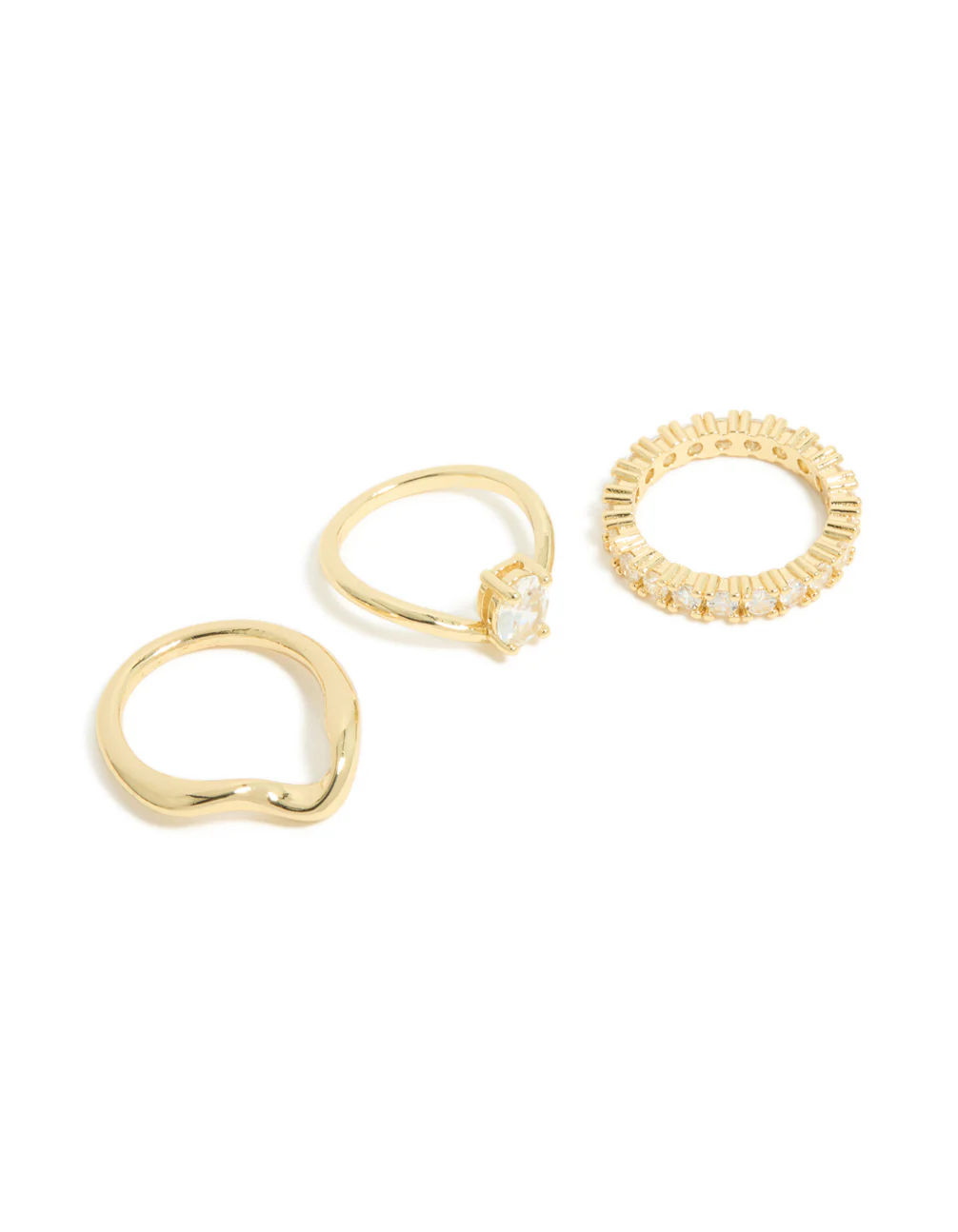 Gold Plated Diamante Oval Wave Rings 3-Pack - Image 2