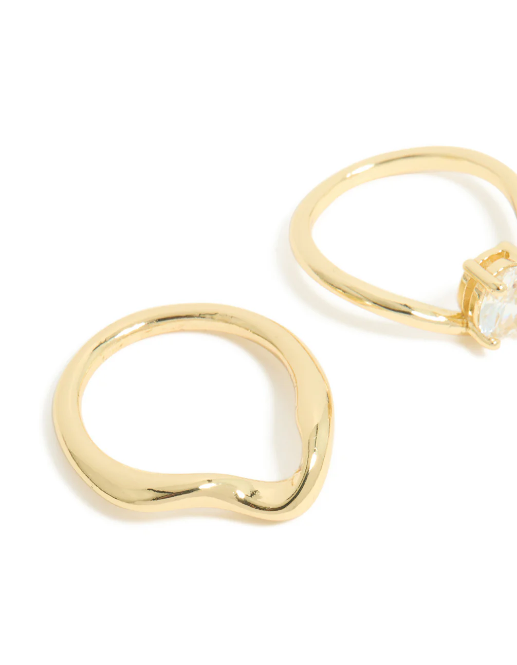 Gold Plated Diamante Oval Wave Rings 3-Pack - Image 4