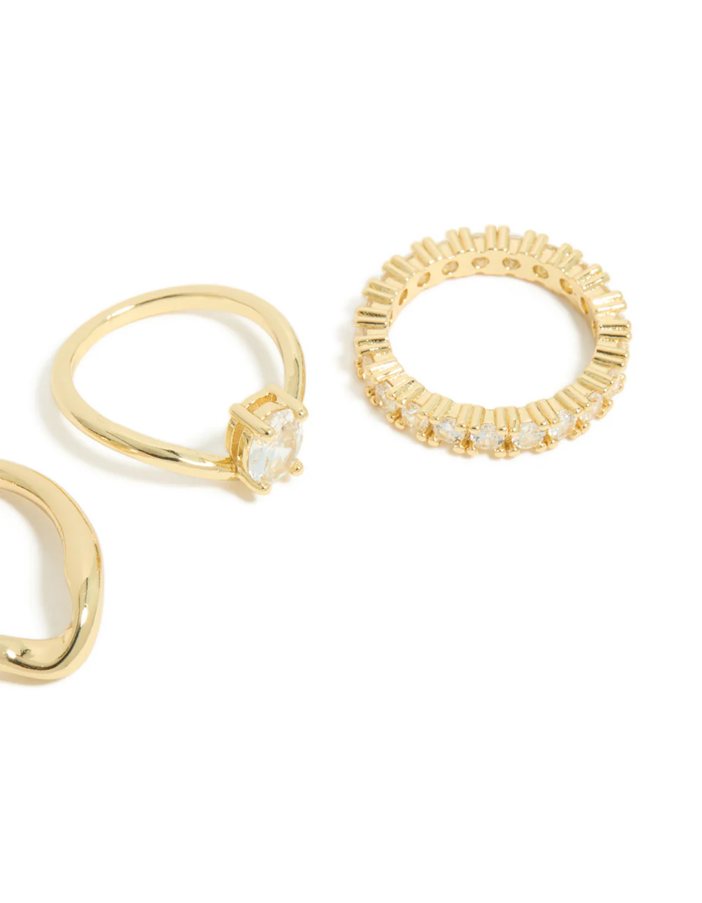 Gold Plated Diamante Oval Wave Rings 3-Pack - Image 5