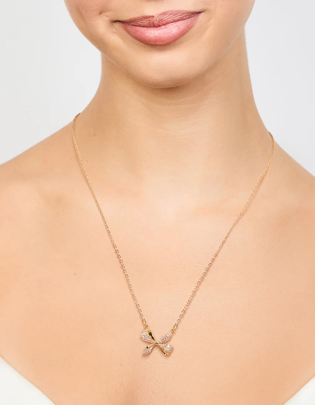 Gold Plated Diamante Pave Chunky Bow Necklace - Image 2