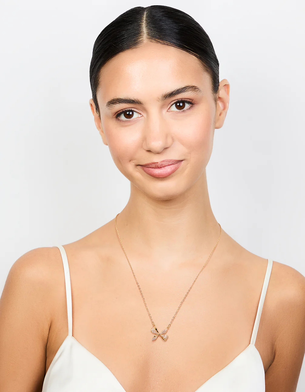Gold Plated Diamante Pave Chunky Bow Necklace - Image 3