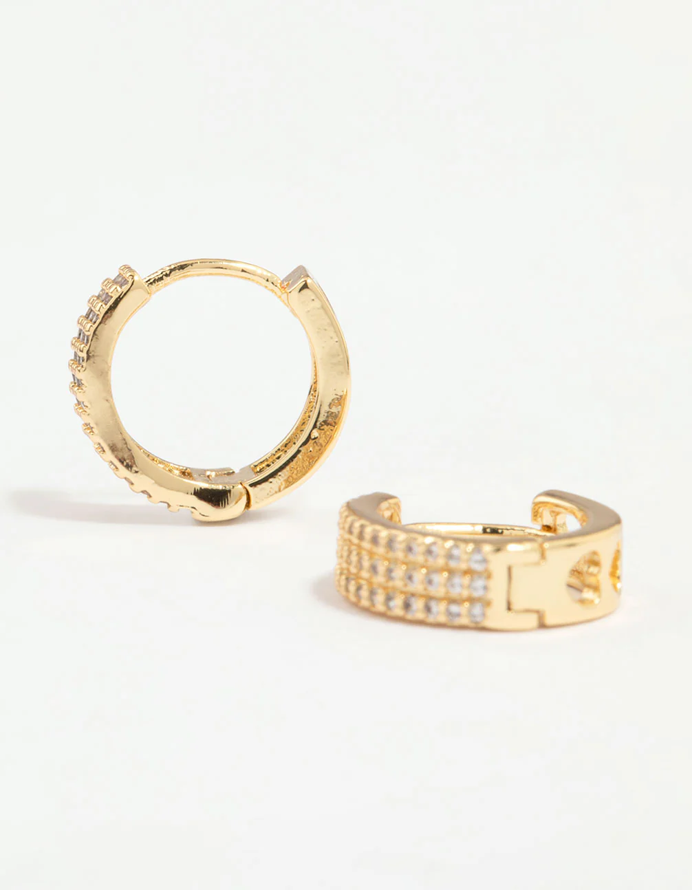 Gold Plated Diamante Pavé Trio Hoop Earrings - Image 4