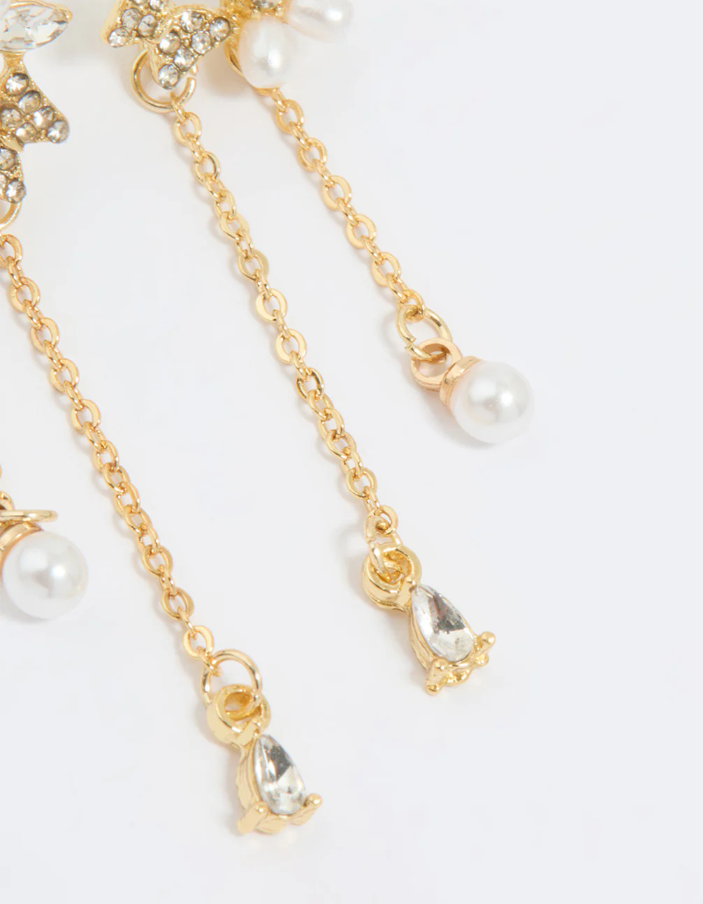 Gold Plated Diamante Pearl Flower Chain Drop Earrings - Image 5