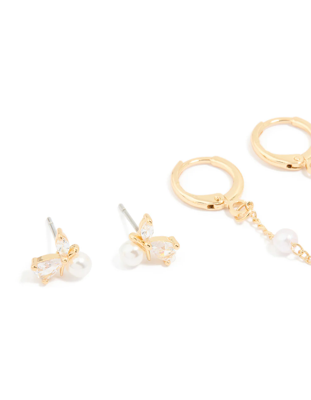 Gold Plated Diamante & Pearl Mixed Earrings 4-Pack - Image 2