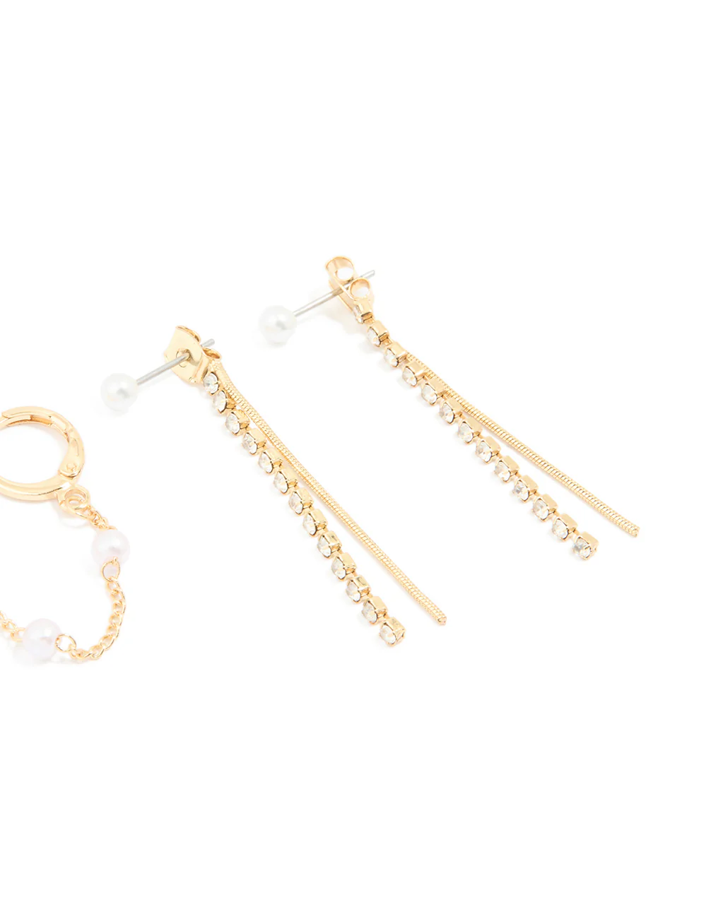 Gold Plated Diamante & Pearl Mixed Earrings 4-Pack - Image 3