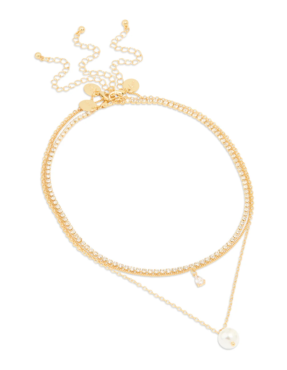 Gold Plated Diamante & Pearl Pendant Layered Necklace - Image 2