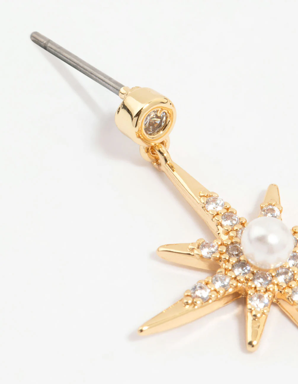 Gold Plated Diamante Pearl Star Drop Earrings - Image 4