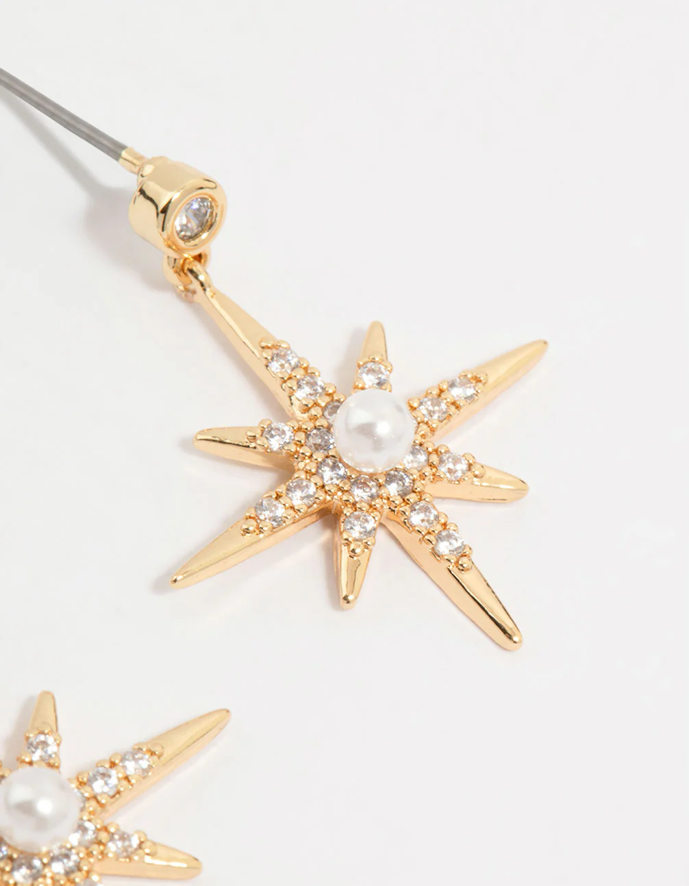 Gold Plated Diamante Pearl Star Drop Earrings - Image 5
