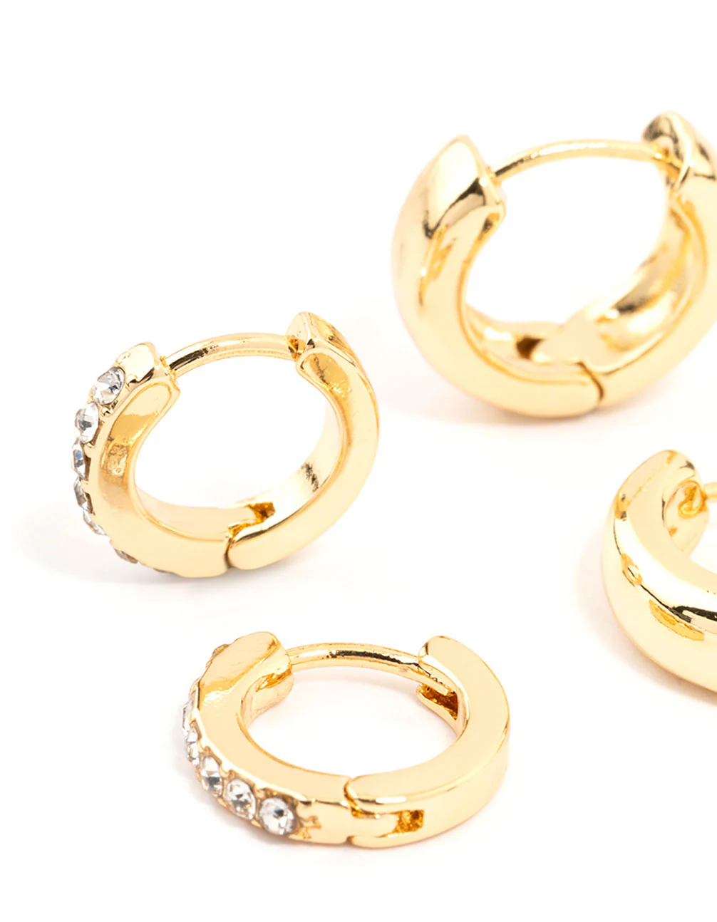 Gold Plated Diamante & Plain Huggie Earrings 2-Pack - Image 2