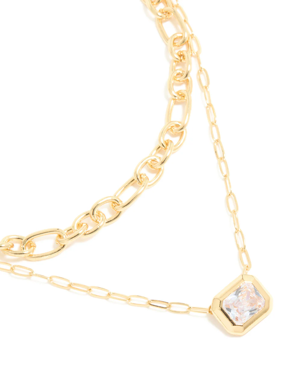 Gold Plated Diamante Rectangle Chain Layered Necklace - Image 2